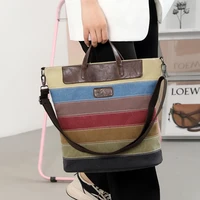women patchwork bags female shoulder bag high quality handbags vintage striped canvaspu leather bag ladies tote bag