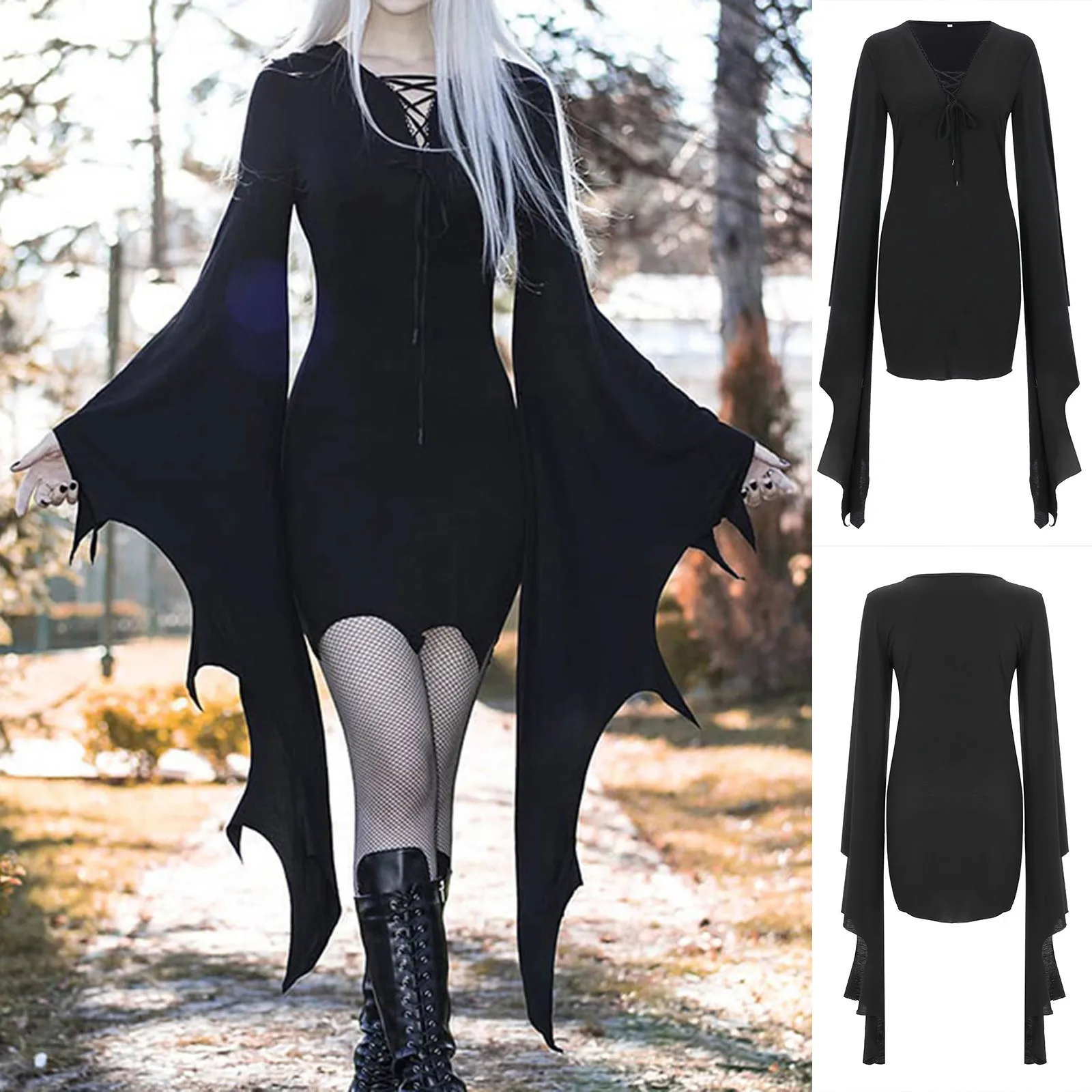 Женское платье на Хэллоуин однотонное сексуальное платье-трапеция с V-образным