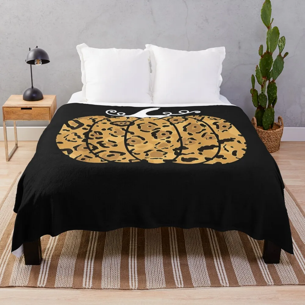 

Модное одеяло с леопардовым принтом тыквы животных, милый осенний плед на Хэллоуин, одеяло для диванов