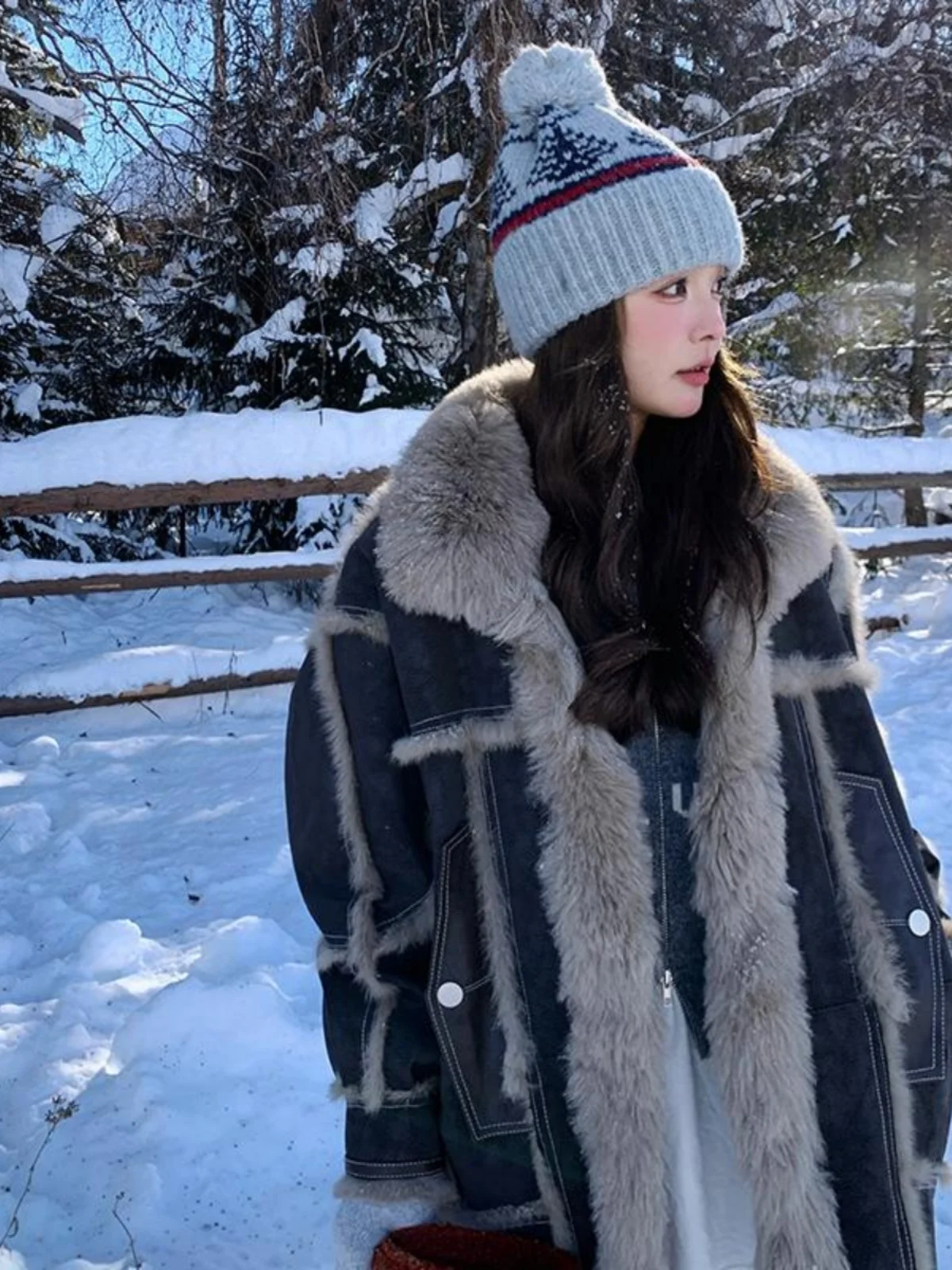 Осень-зима 2023 новая мотоциклетная верхняя одежда из кроличьего меха в стиле