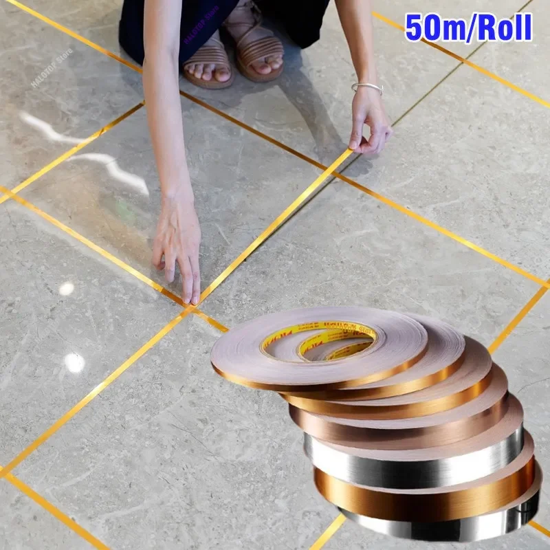 

50M Gold Silver Self-Adhesive Tile Stickers Tape Tile Beauty Seam Sticker Floor Waterproof Wall Gap Sealing Strip Home Decor