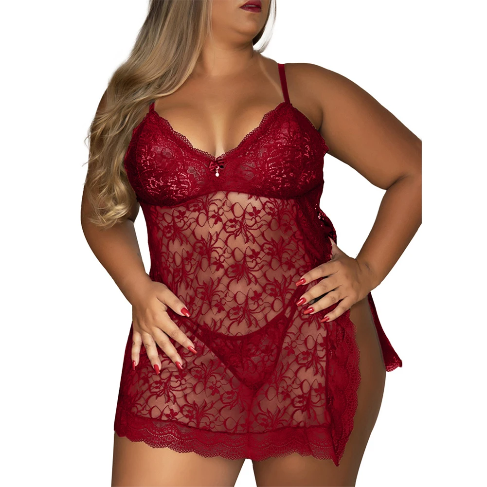

New Style XL~4XL Plus Size Sexy Lingerie Women Silk Lace Dress Nightdress Nightgown Sleepwear Underwear Comfortable And Soft