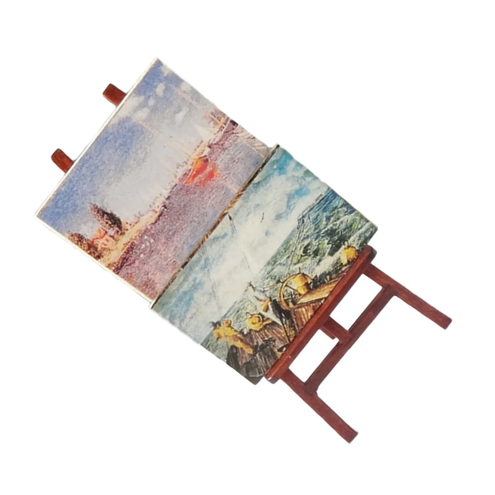 

1 Set Mini Finished Paintings Doll-house Easel Vivid Micro Landscape Props Small Easel