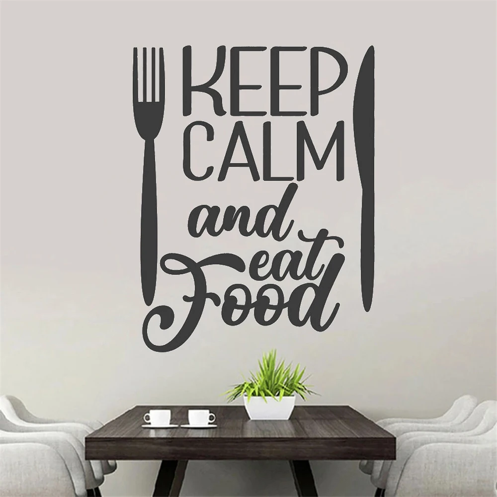 

Keep Calm And Eat Food Restaurant Quotes Wall Decals Kitchen Dining Room Home Decoration Utensil Stickers Vinyl Murals DW13904
