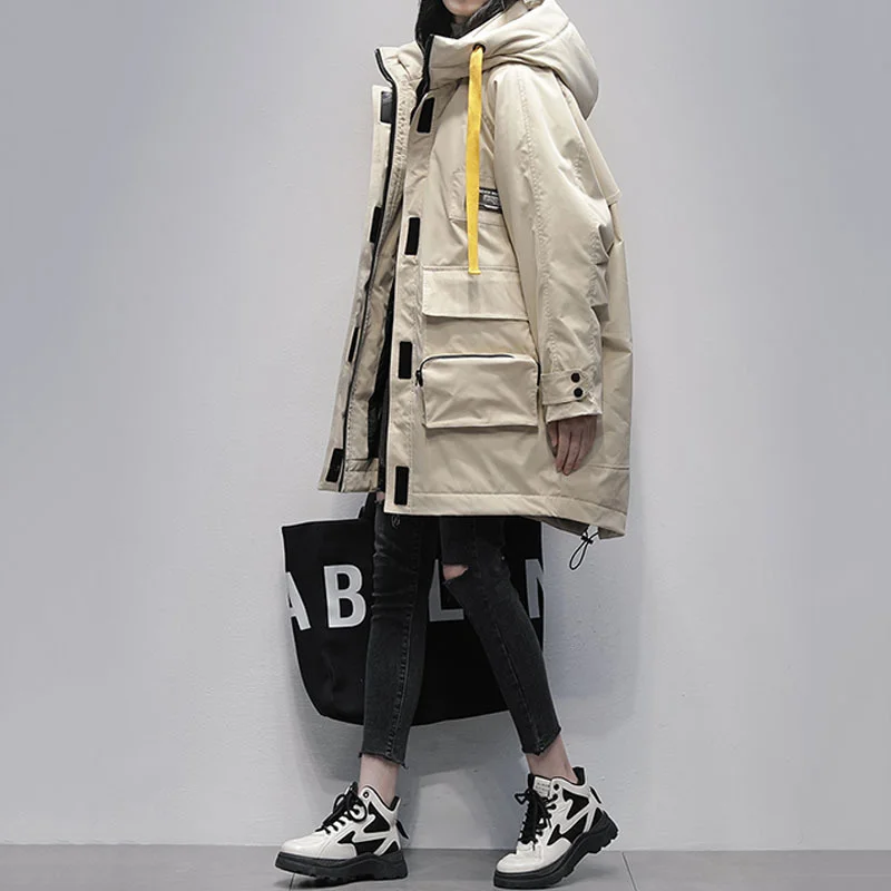 

Women Mid-Length Jacket Winter New Fashion Thick Warm Large Down Tooling Parka Hooded Coat