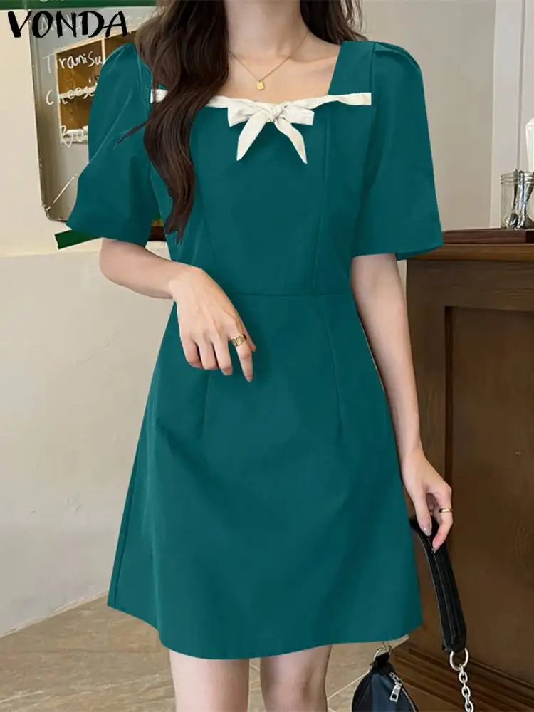 

Oversized Women Summer Dress Sund Short Sleeve Square Collar Elegant Tunic Dress 2022 Fashion Party Mini Sundress Robe Femme