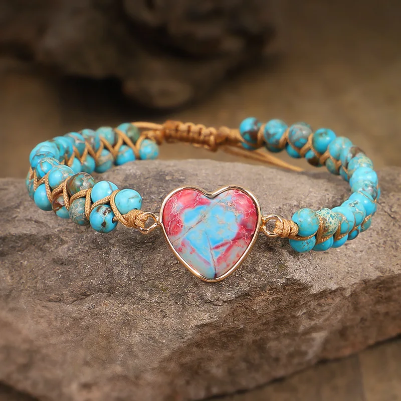 

New Style Bracelet Wrapped Heart-shaped Imperial Stone Bracelet Hand Woven Double-layer Winding Beads Yoga Bracelet Wholesale