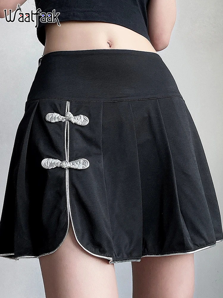 

Женская плиссированная юбка в китайском стиле, с пуговицами и завышенной талией