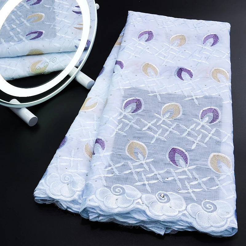 

Африканская Хлопковая кружевная ткань 2023, швейцарская вуаль, кружевная белая кружевная ткань, нигерийская Ткань 5 ярдов, вышитый хлопок для ...