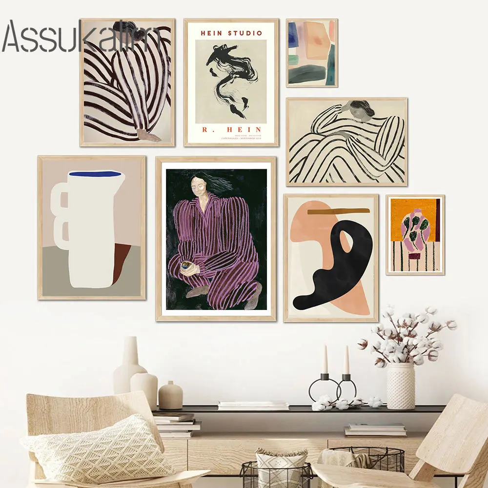 

Nordic Canvas Pictures Retro Oil Painting Wall Art Abstract Stripe Art Prints Gallery Posters Interior Wall Poster Bedroom Decor