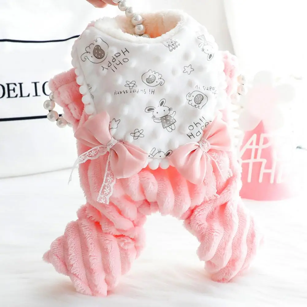 

Зимний комбинезон для собак с мультяшным принтом, мягкий зимний комбинезон с круглым вырезом и кроликом для домашних животных, зимний комби...