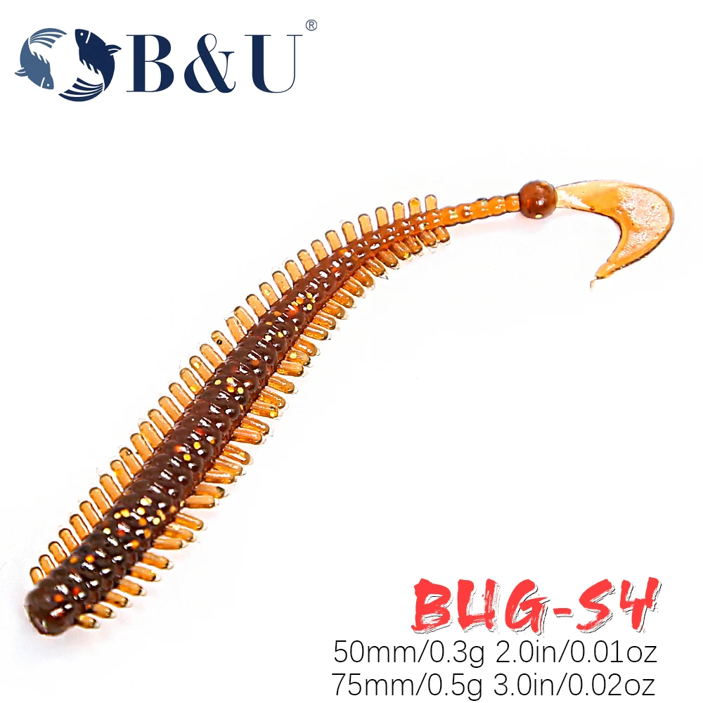 B&U BUGSY Worm Fishing Lure 50mm 65mm Soft Baits Fishing Wobbler for Pike Bass Bait Artificial Fishing soft Lure Tacke