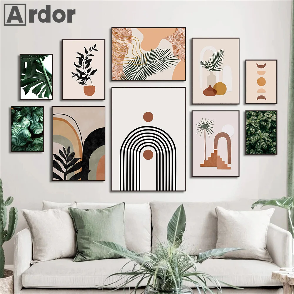 

Boho Monstera Leaf Moon Sun Abstract Geometric Wall Art Canvas Painting Nordic Posters And Prints Picture Living Room Home Decor