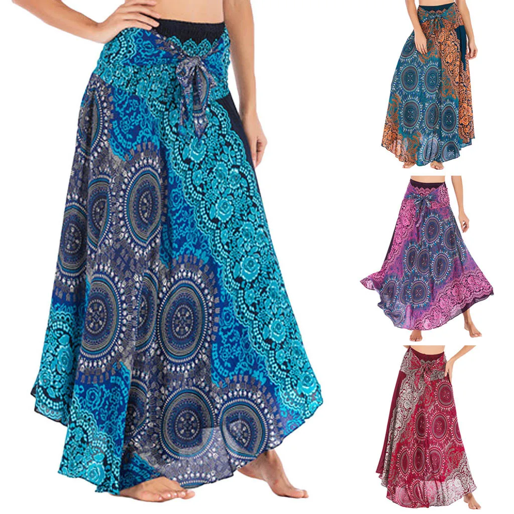 

Женская эластичная юбка с лямкой на шее, длинная юбка с цветочным принтом в стиле бохо, в цыганском стиле, в стиле хиппи, богемная односпальн...
