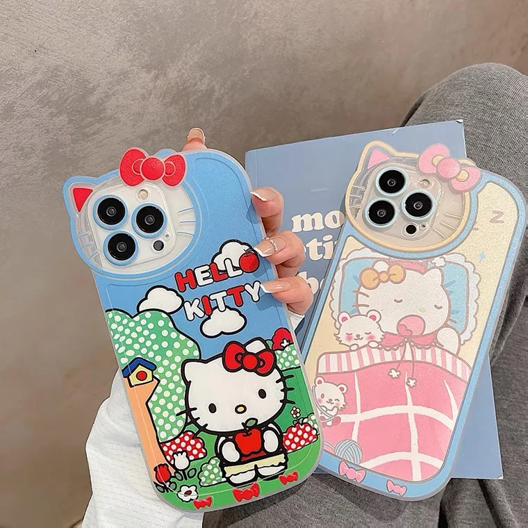 

Hello Kitty Cartoon Creative Lens Phone Cases For iPhone 13 12 11 Pro Max XR XS MAX X Lady Girl Shockproof Soft TPU Shell Gift