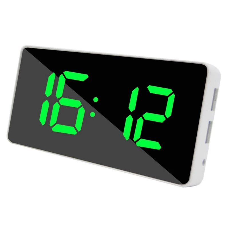 

Цифровые часы с большим светодиодным дисплеем и зеркальным повтором температуры, двойной USB-порт зарядки, дорожный будильник для спальни, з...