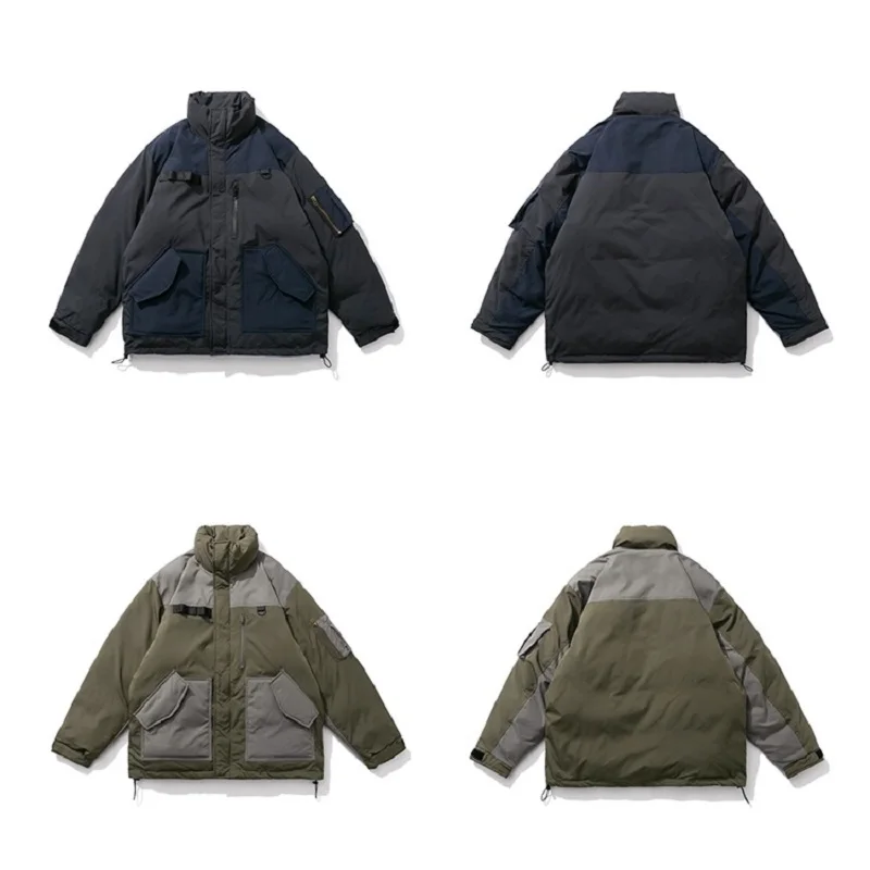 Rainbowtouches Thicken Mens Parkas Patchwork Pocket Warm Winter Jacket Coats Harajuku Fashion Male Loose Cotton Padded Jackets