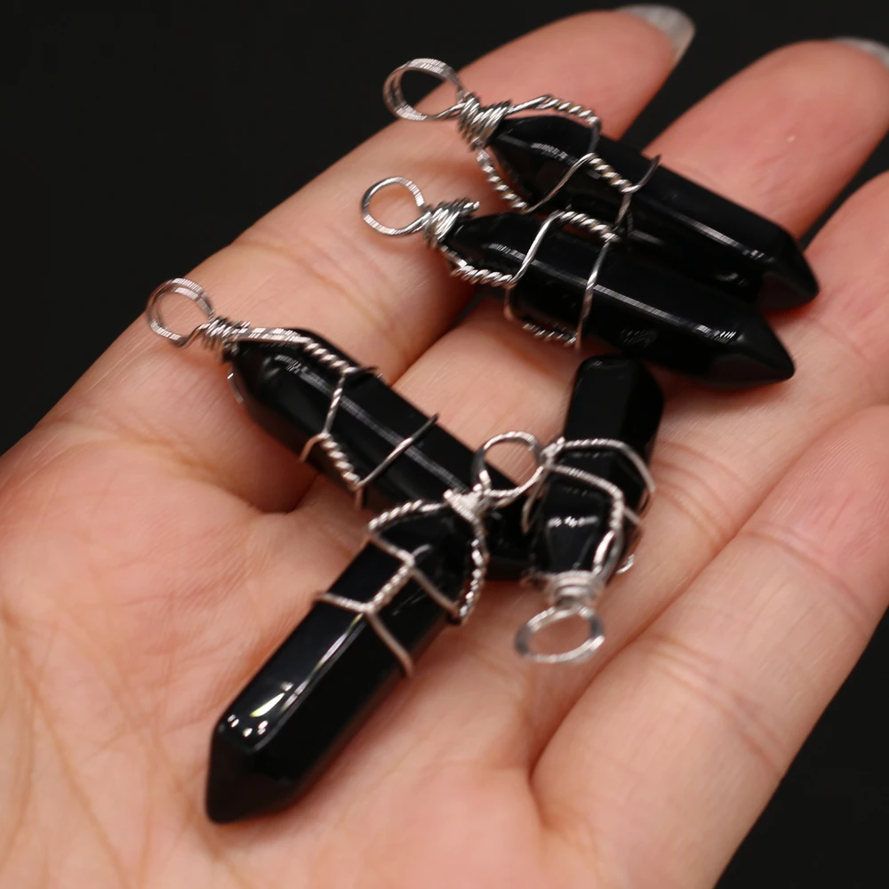 Черный Агат натуральный камень длинный двухконечный серебряный кулон ювелирное