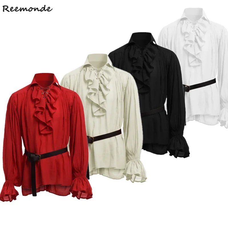 

Camisa con cordones Medieval renacentista para hombre, camisa con volantes, ropa mullida de manga larga, moda Vintage, venta al