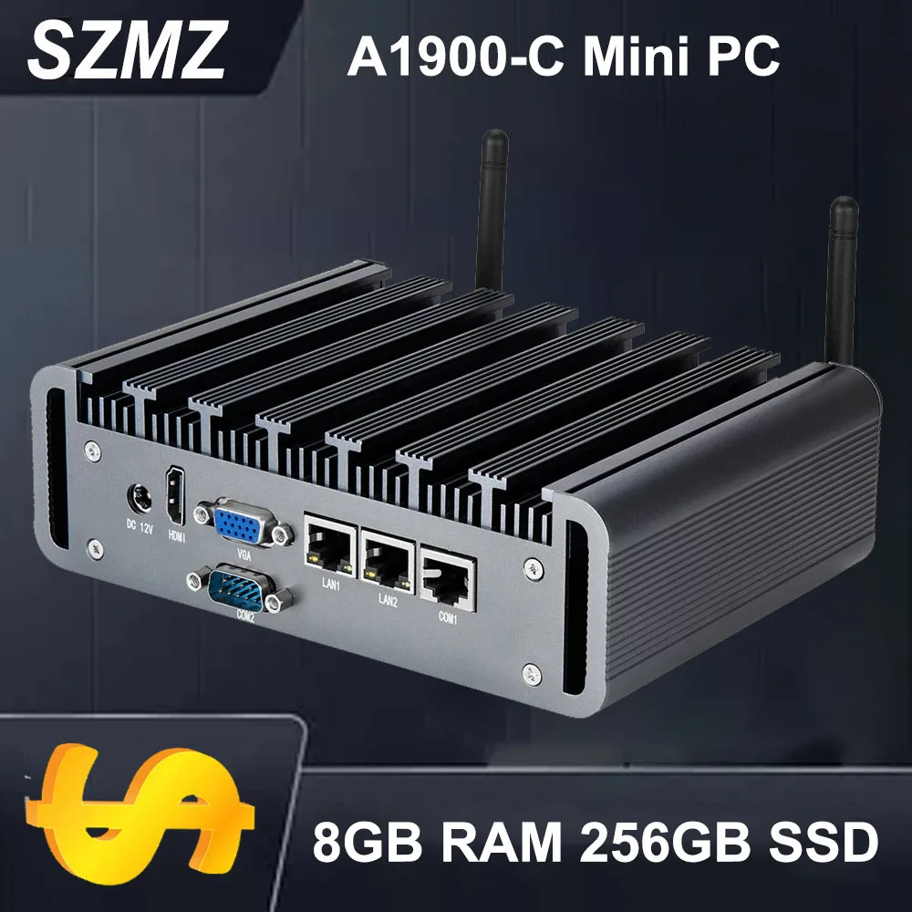 SZMZ Mini PC Intel Celeron J1900 Quad-Cores 2.4GHz support WIFI BT 2 Gigabit LAN Windows 10 Industrial Computer Mini Gaming PC