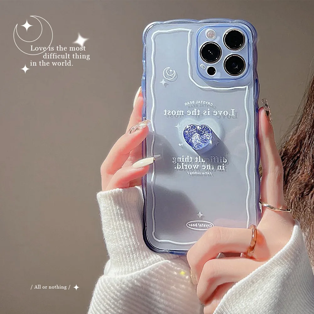 

Luxuly Cartoon Crystal Glitter Heart Phone Case For iPhone 13 12 11 Pro Max Xs XR 7 8 Plus SE Transparent Shockproof Back Cover