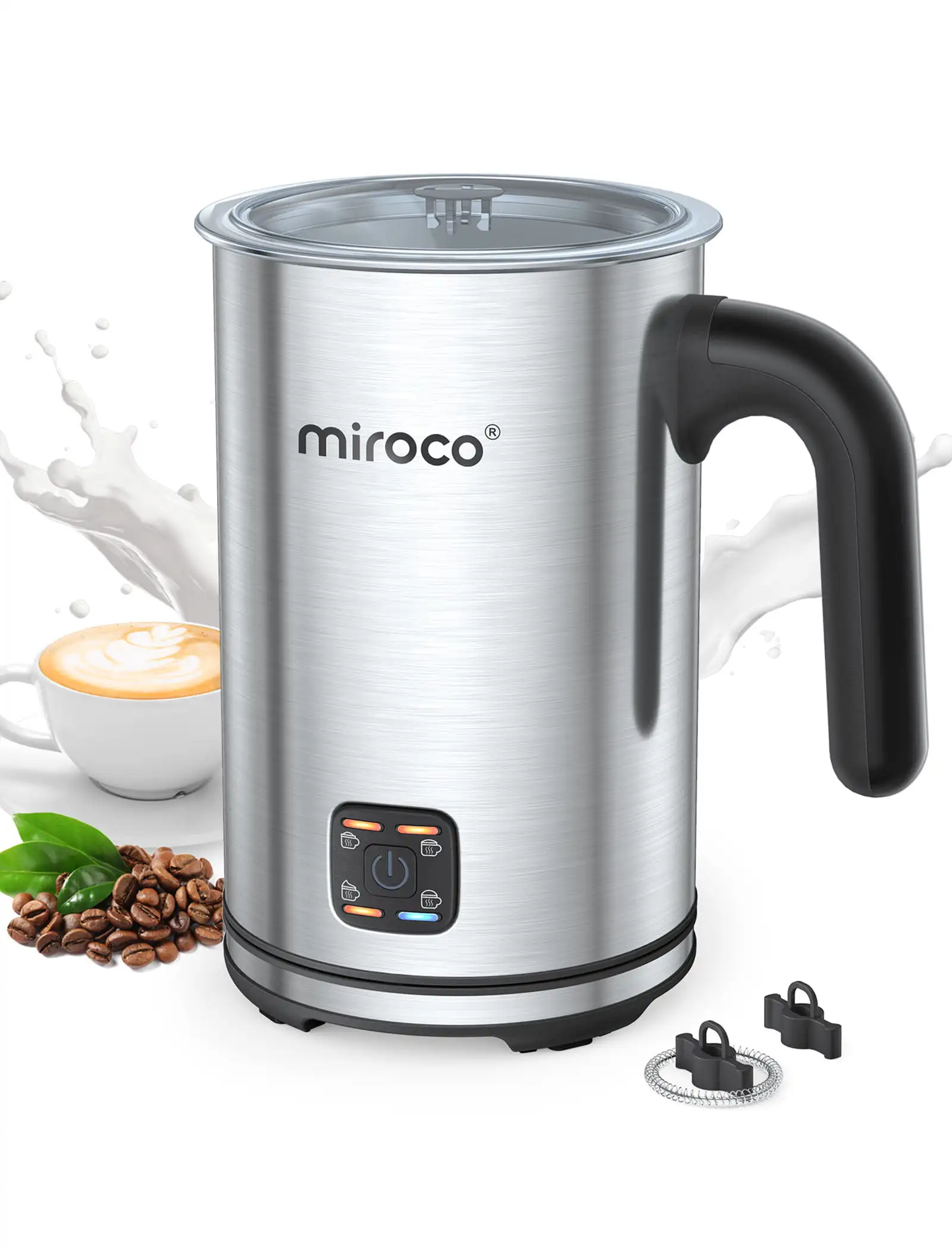 

Milk Frother, Automatic Stainless Steel Milk Steamer with Hot & Cold Milk Functionality, Silver