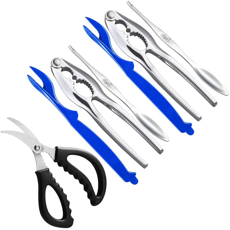 

7 Pcs Seafood Tools Set Includes 2 Crab Crackers, 2 Lobster Shells,2 Blue Crab Forks/Pickles And 1 Seafood Scissors