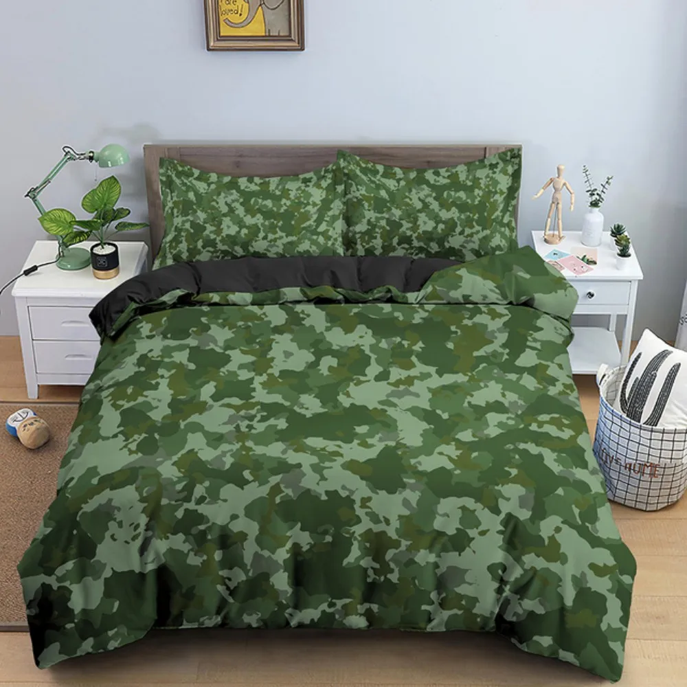 Modern Camouflage Bedding Set 3D Fashion Green Camo Bed Linen Double Queen King Full Size Soldier Duvet Cover 3pc for Boys Teens