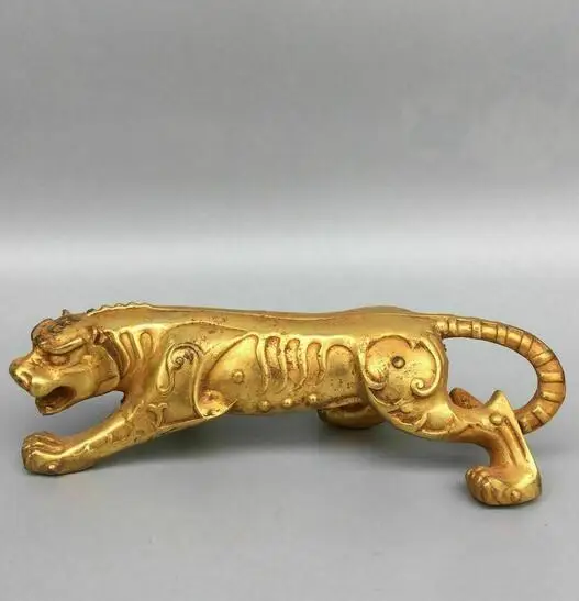 

8-дюймовая старинная бронзовая позолоченная статуя тигра в старинном китайском стиле