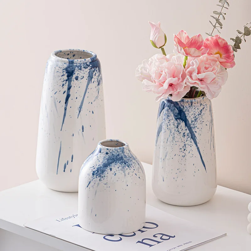 

Nordic Style Modern Art Ceramic Vase Flowers Decoration Dried Flowers Desktop Porch Living Room TV Cabinet Decoration Vase