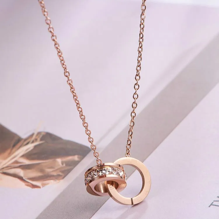 

Do Not Fade Lip Chain Cubic Zirconia Double Ring Necklaces Stainless Steel Choker Necklace Women's New Pendant Neck Jewelry Gift