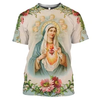 christ jesus virgin mary pattern womens t shirt round neck 3d print shirt fashion summer womens short sleeve casual top