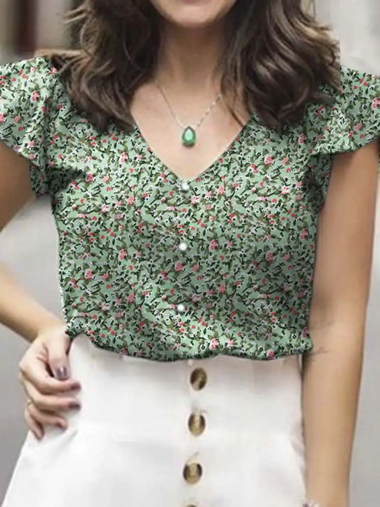 

Women Bohemian Short Sleeve Blouse ZANZEA Fashion Summer V Neck Floral Printed Tops Casual Holiday Shirt Female Party Blusas