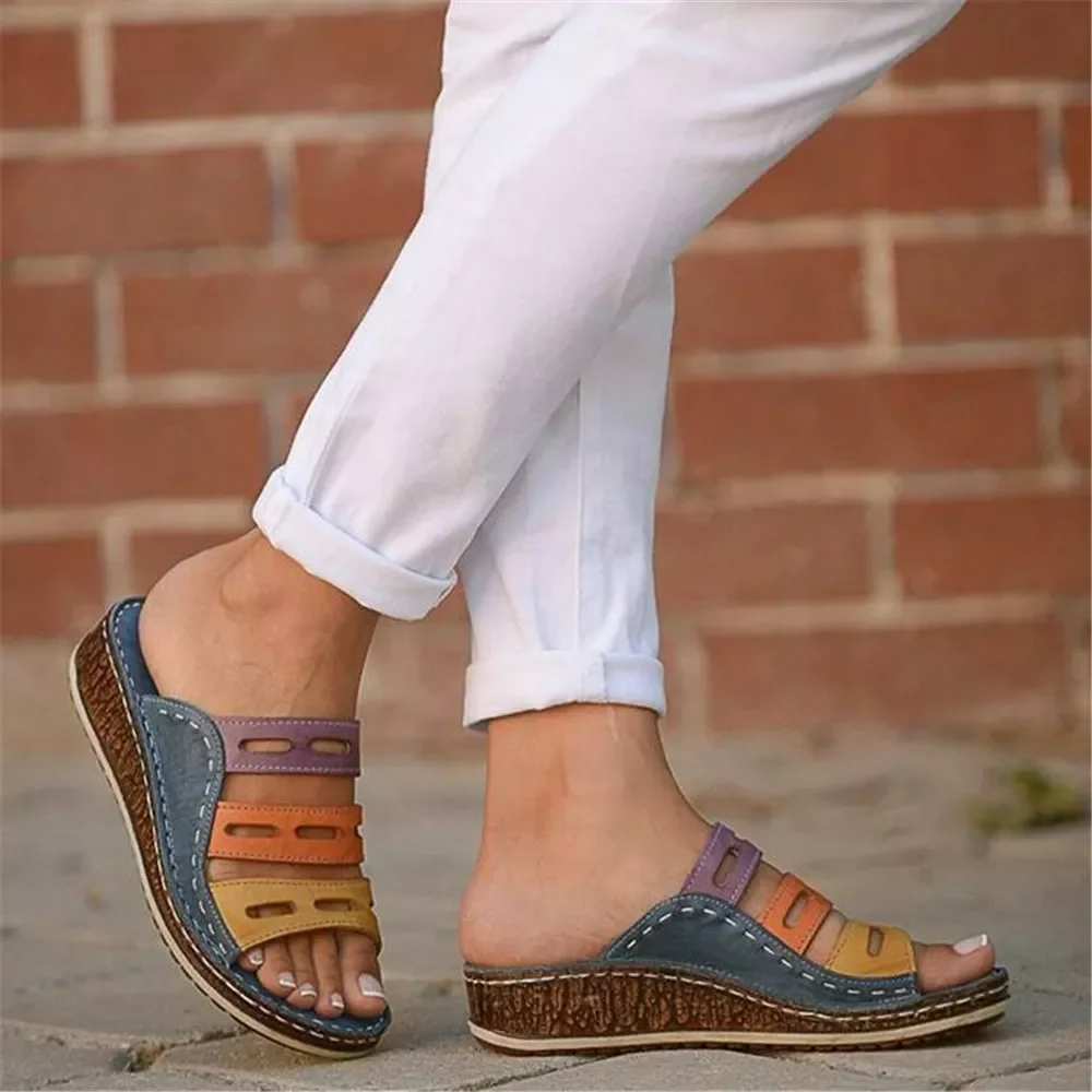 

Summer Women Slippers Rome Retro Three-color Casual Shoes Thick Bottom Open Toe Sandals Beach Slip On Slides Female Dropshipping