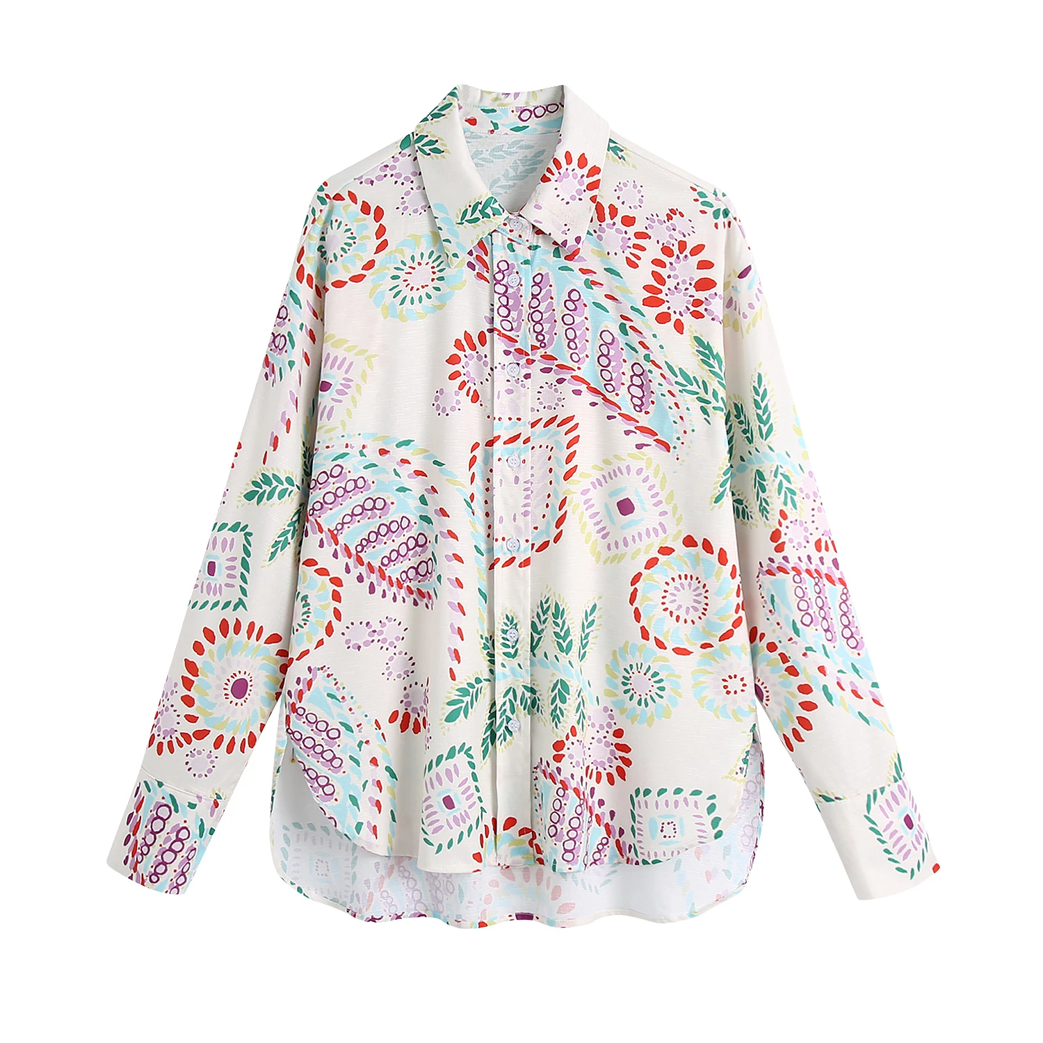 

SuperAen European and American Style Women's 2022 New Long Sleeve Single Breasted Linen Printed Casual Loose OL Shirt