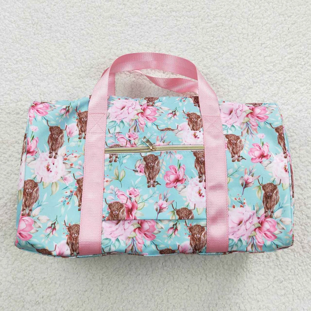 Baby Girl Western Floral Cow Weekend Travel Duffle Daypack Toddler Sleepover Outdoor Portable Children Teenagers Dance Gym Bag