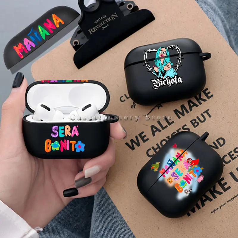 Manana Sera Bonito Karol G Airpods Case for AirPods Pro2 3 2 1 Pro Black Wireless Bluetooth Earphone Box Cute Cover Funda