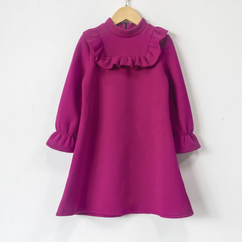 

Thick Velvet Girls Dress 2023 Autumn Winter Teen Warm Fleece Purple Sweatshirt Dresses Kids Ruffle Princess Party Frocks