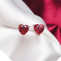 925 sterling silver female sweet small earring elegant red crystal simple heart wedding earring for woman girl fashion jewelry