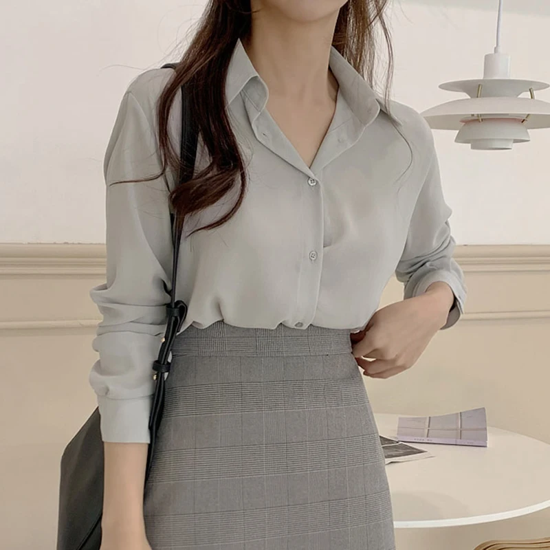 Женская шифоновая блузка элегантная повседневная рубашка с длинным рукавом в