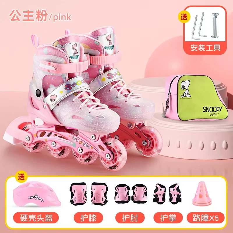 Adjustable Speed Inline Skates Children Roller Skating Shoes Patines With 4 Wheels Sneakers with Protective Gear Set Knee Pads