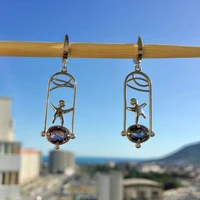 trendy cute starfish purple crystal zircon earring delicate jewelry silver color star rhinestone drop earrings for women girl