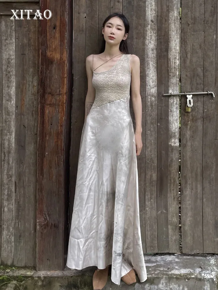 

XITAO Pleated Dress Fashion Women Solid Color Patchwork Lace Small Fresh 2022 Summer Elegant Loose Pattern Dress Top WLD7542