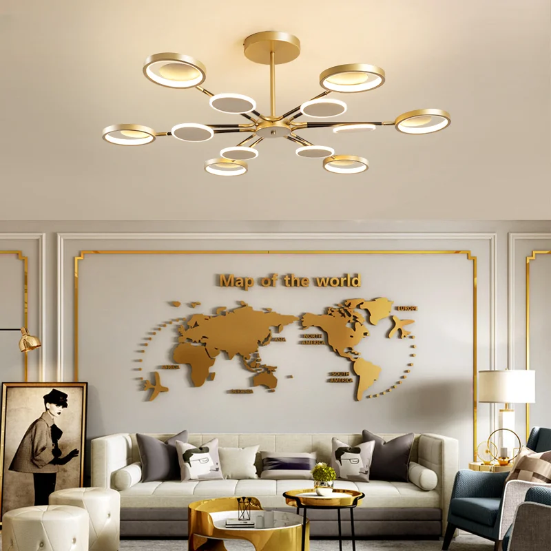 

LED Modern Chandelier Lights For Living Room Bedroom Aluminum Body Gold Lamps Indoor Fixtures Lustres Luminaria Abajur