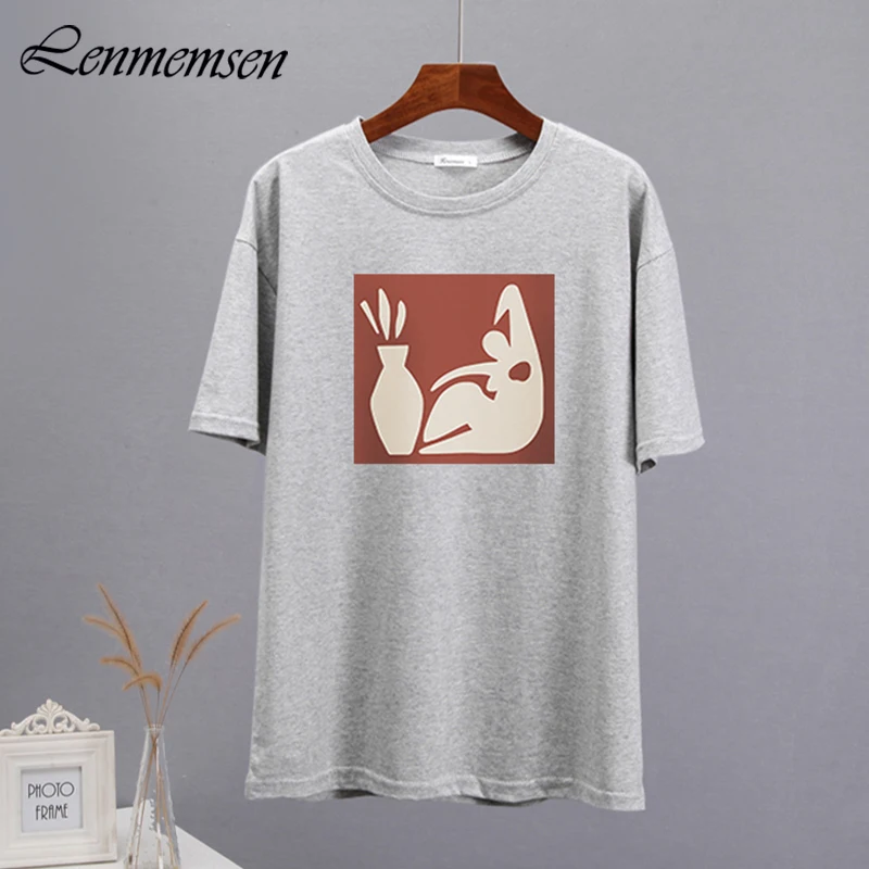 

Lenmemsen Summer Aesthetic Graphic T-shirts Women 2023 Soft O-neck Short Sleeve Basic Tees Female Casual Loose High Street Tops