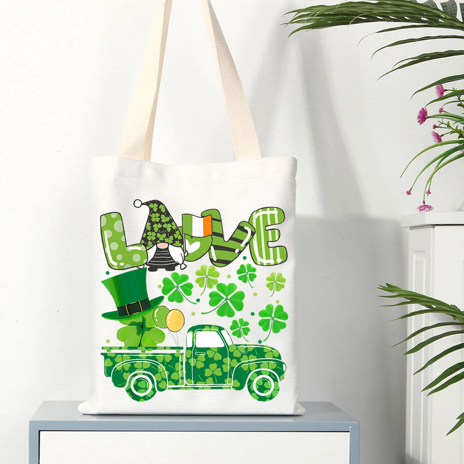 

Foldable Canvas Shoulder Shopping Bag Personalized Leaves Pattern Printed Casual Tote Handbag Ornaments Home Supplies