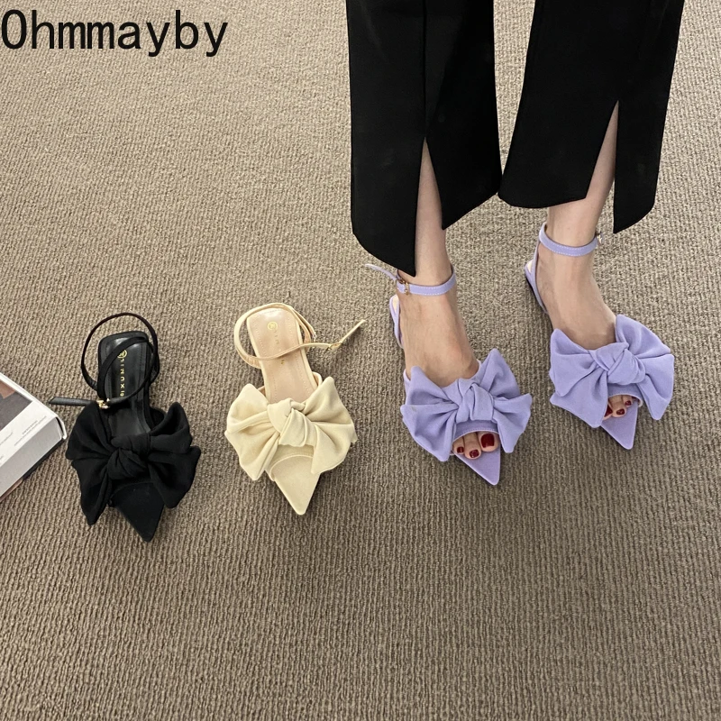 

2023 Fashion Bowtie Women Sandal Shallow Slingback Flats Ballet Shoes Flat Heel Casual Dress Mules Sandal