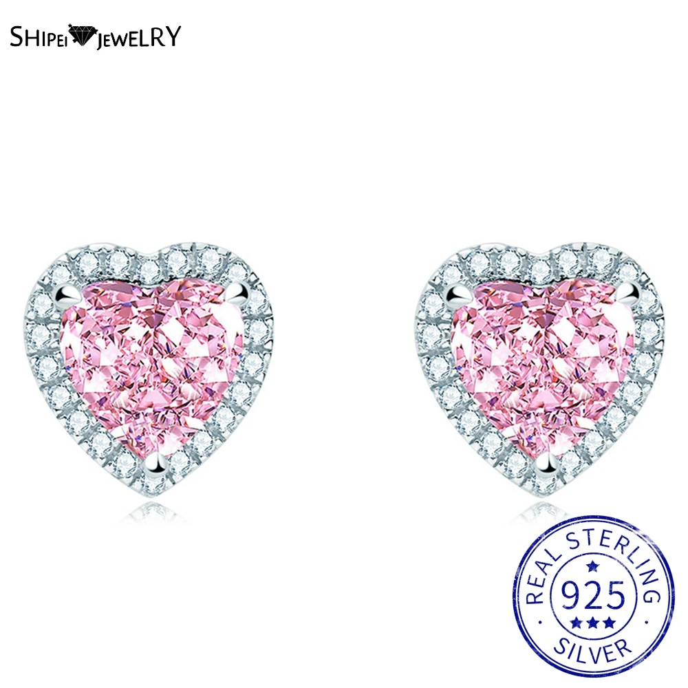 

Shipei 100% 925 Sterling Silver VVS 3EX Heart Cut Pink Sapphire Gemstone Fine Jewelry Ear Studs Earrings For Women Wholesale