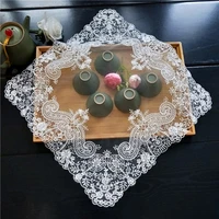 european style mesh embroidery square table mat fruit plate tea set coffee cup grape rack cover cloth christmas wedding decor