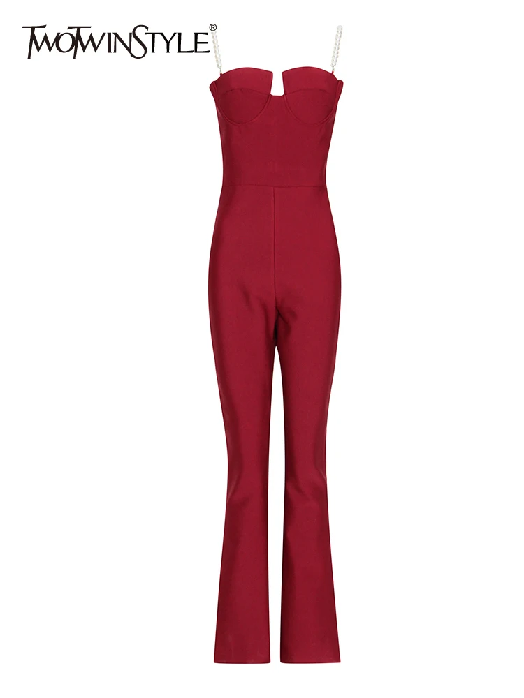 

TWOTWINSTYLE Solid Jumpsuit For Women Square Collar Sleeveless High Waist Minimalist Elegant Female Jumpsuits Fashion Clothing